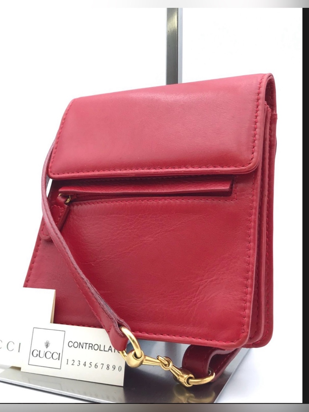 Vintage Gucci Small Red Leather bag Gold Logo Hardware Made in Italy